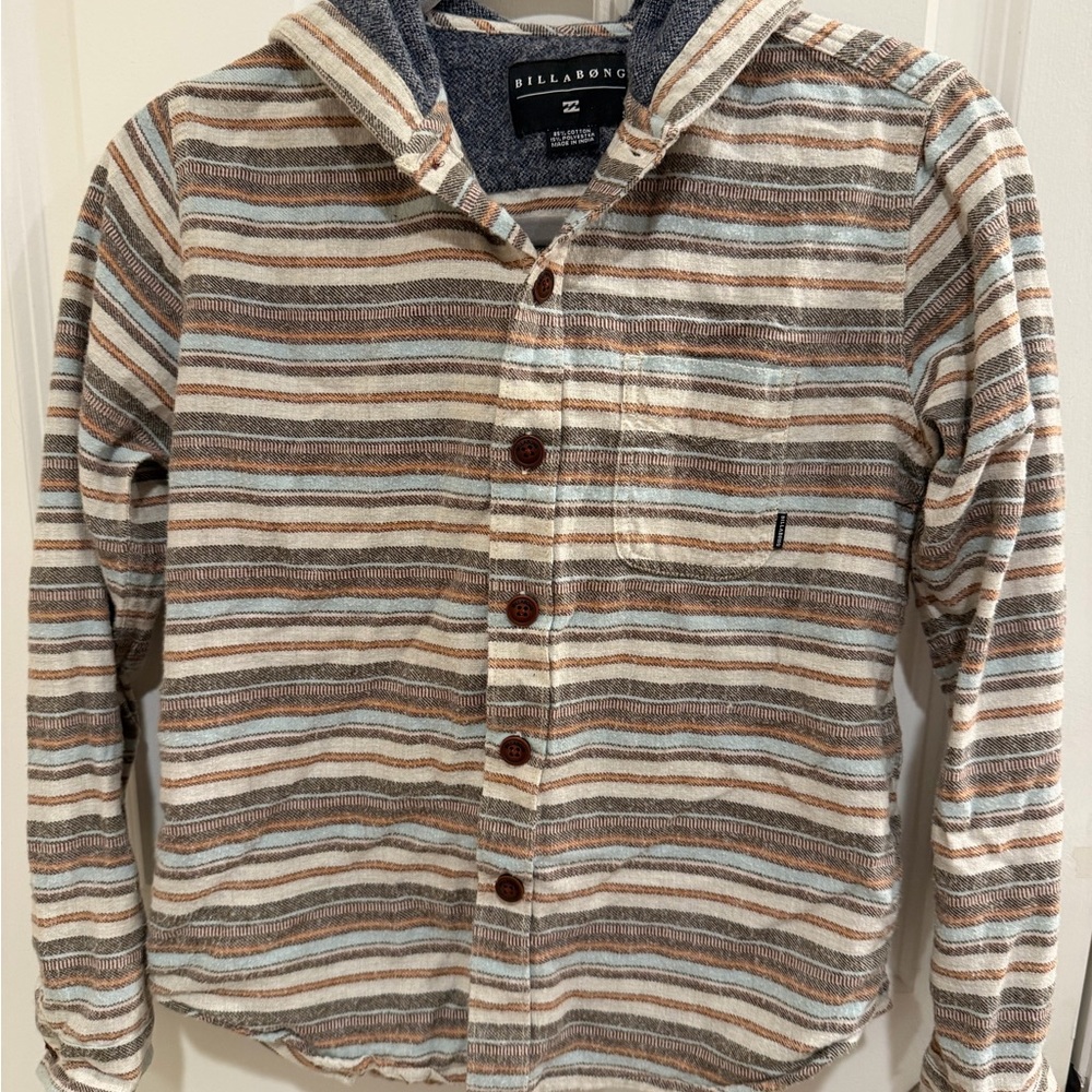 Boys Billabong Hooded Flannel Shirt with Button Closure